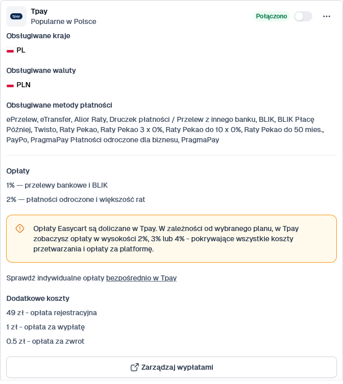 Warunki tpay w easycart